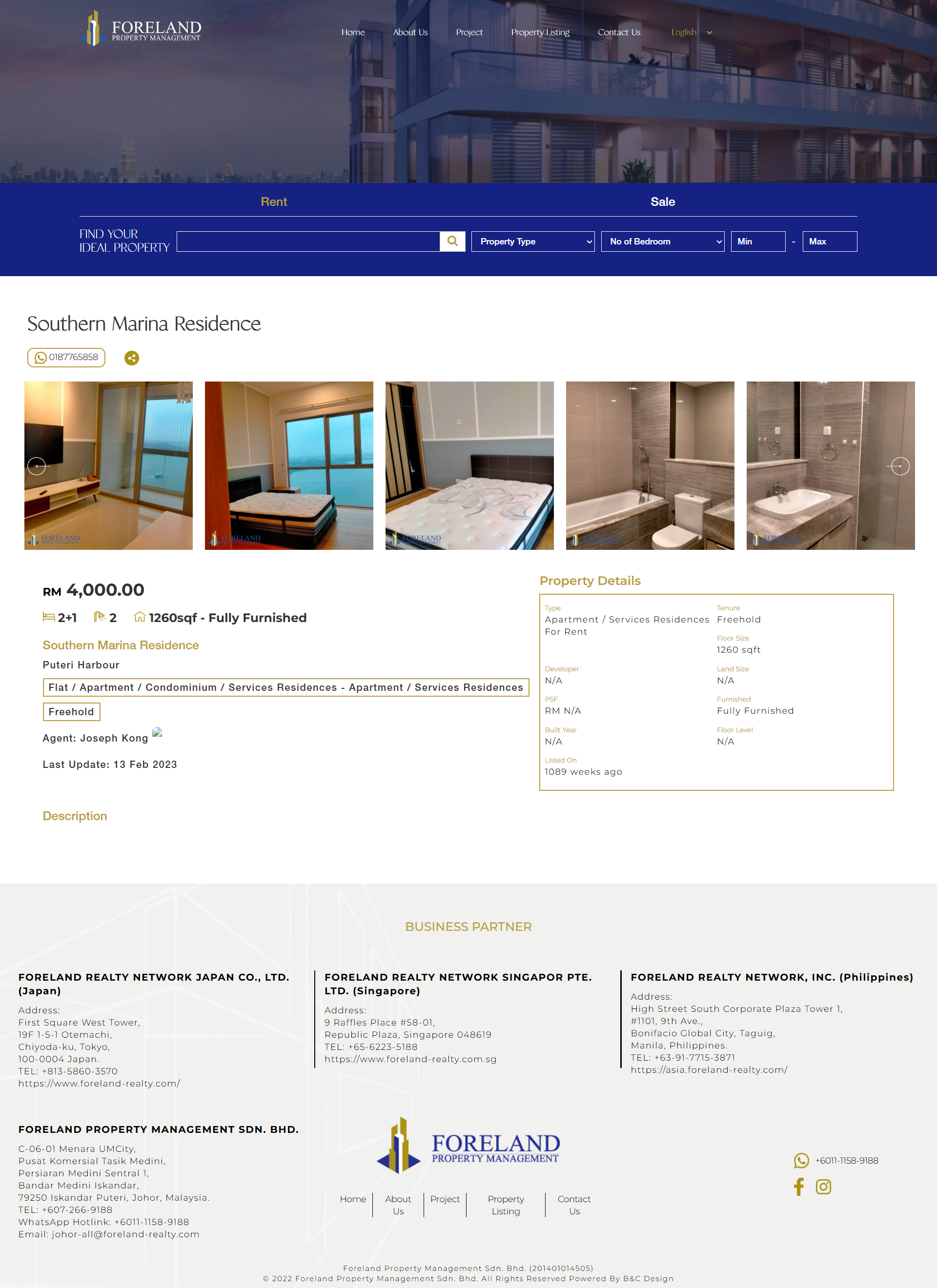 Foreland Property Management Sdn Bhd  - Product Description Page | Website Design