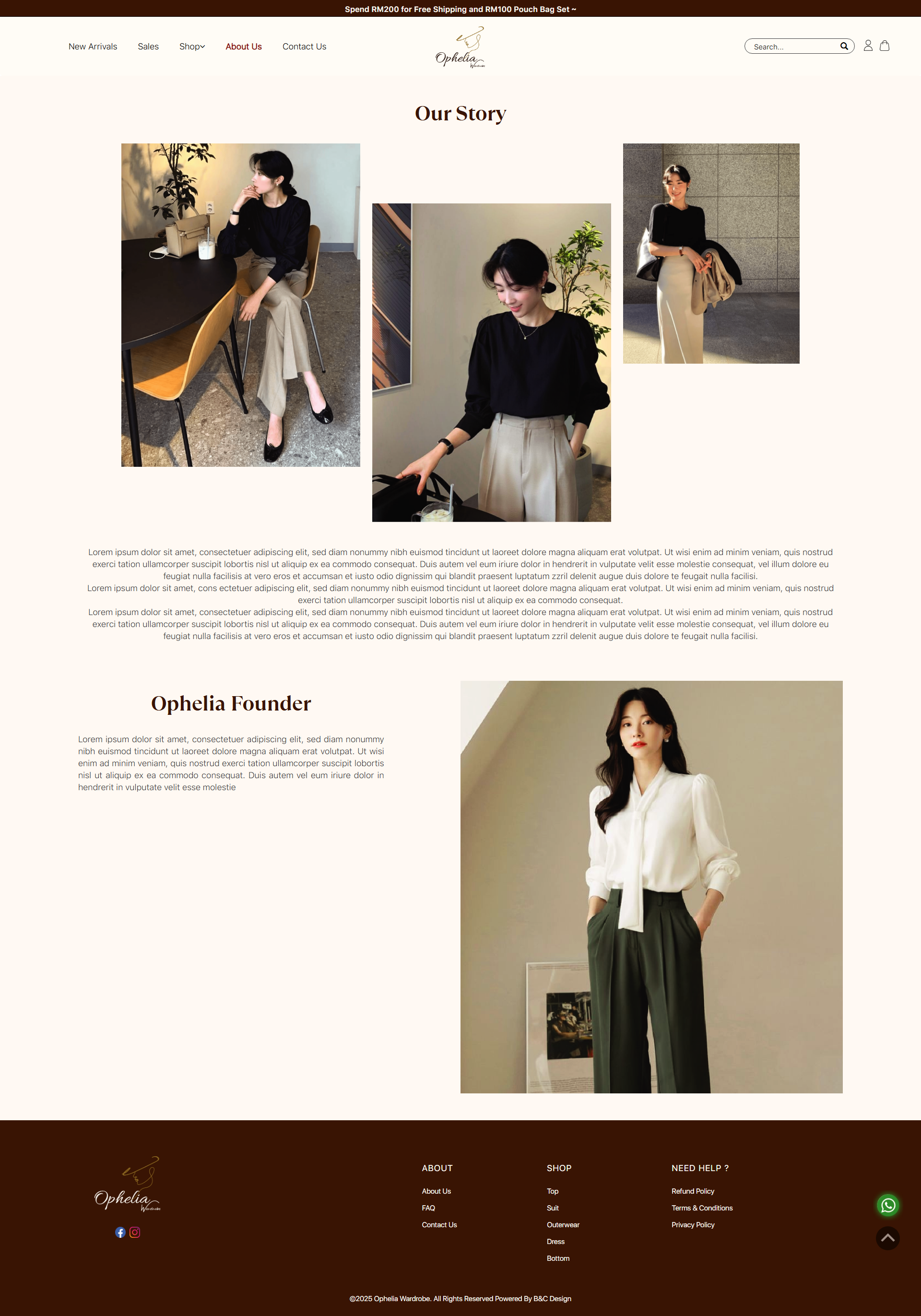 Ophelia Wardrobe - About Us Page | Website Design