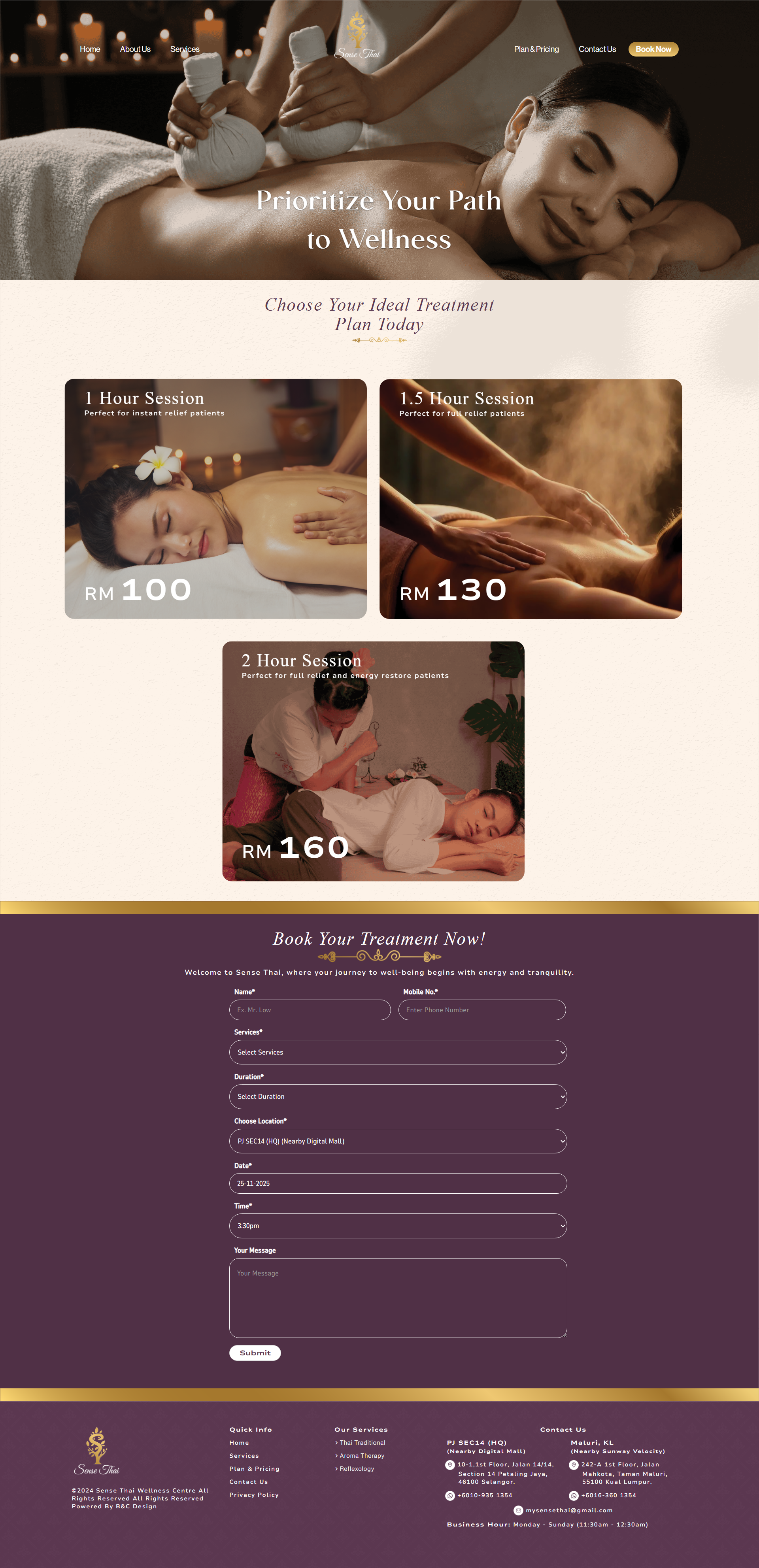 Sense Thai Wellness  - Pricing Page | Website Design