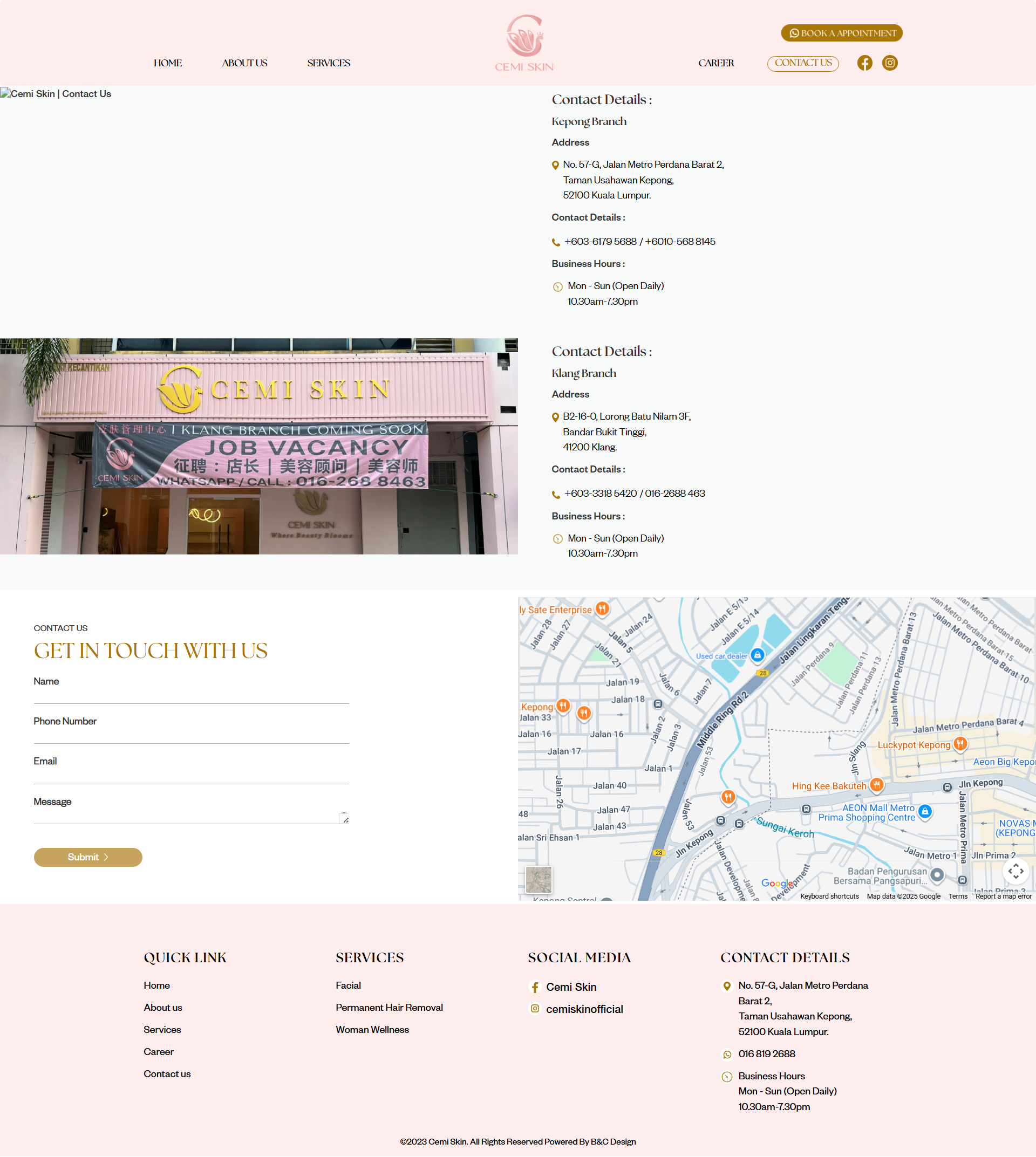 Cemi Skin - Contact Us Page | Corporate Website