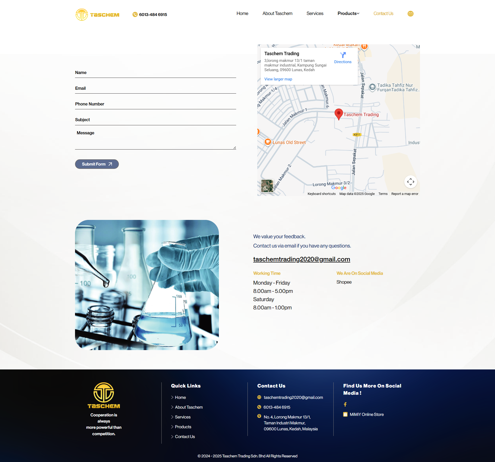 TASCHEM TRADING - Contact Us Page | Website Design