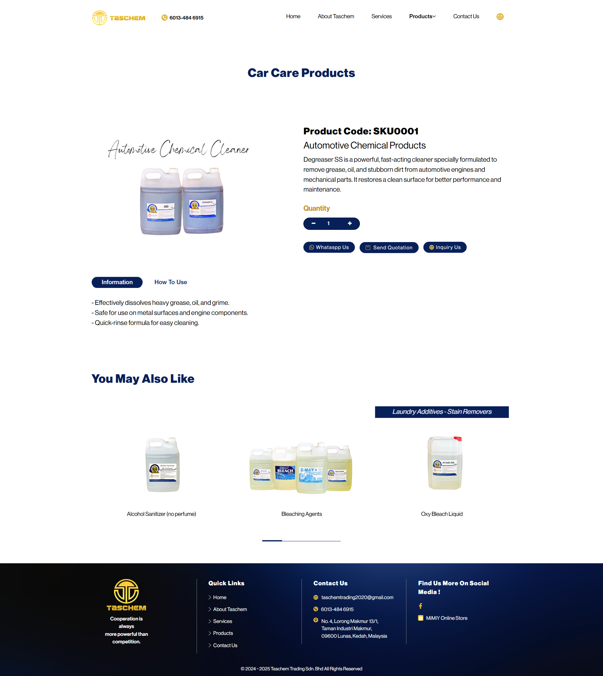 TASCHEM TRADING - Products Description Page | Website Design