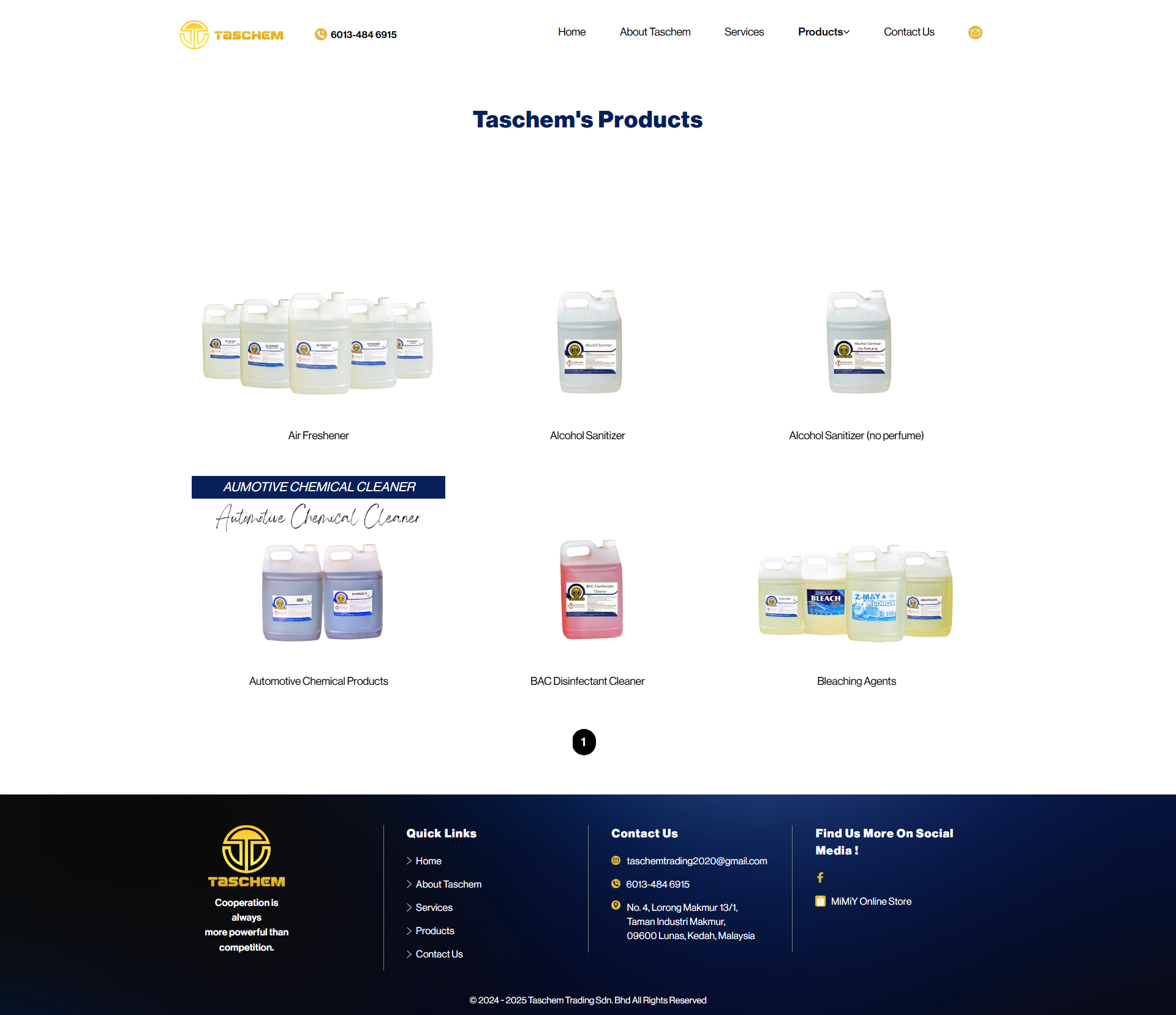 TASCHEM TRADING - Products Page | Website Design