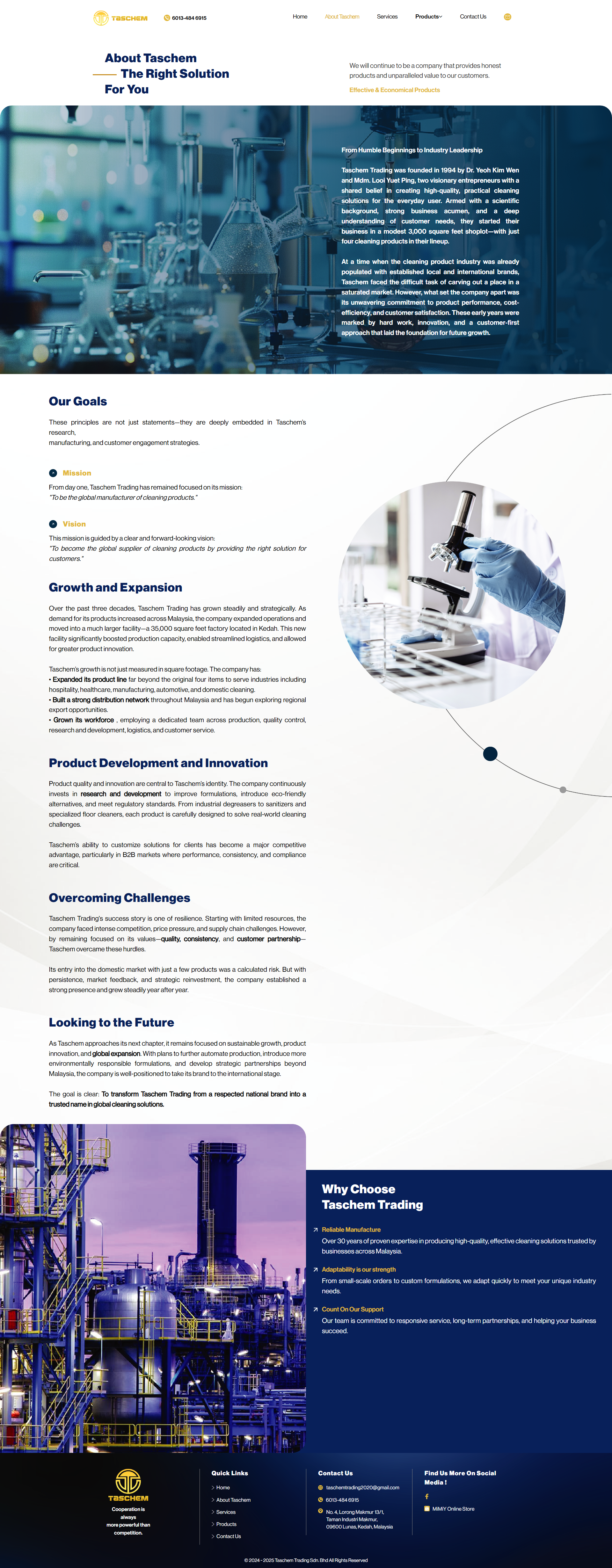 TASCHEM TRADING - About Us Page | Website Design